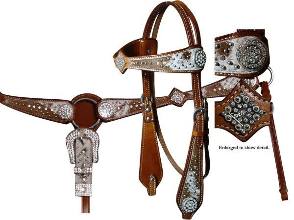 Showman ® Cowhide inlay browband headstall and breast collar set with