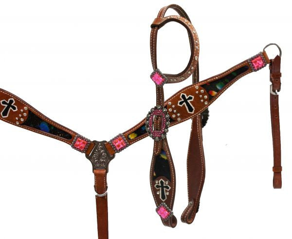 Western Horse Hair on Leather Tack Set One Ear Bridle + Breast