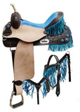 14", 15", 16" Double T fringe barrel saddle with crystal rhinestones conchos.