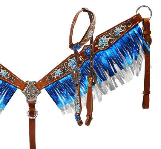 Circle Y fringed silver star Western breast collar / headstall set