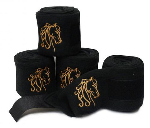 Black fleece polo wraps with embroidered horse.