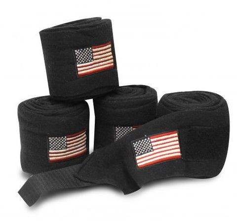 American flag embroidered black fleece polo wraps