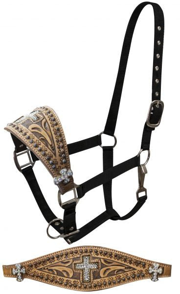 Showman FULL SIZE Bronc halter with tooled noseband and beaded crystal –  Dark Horse Tack Company