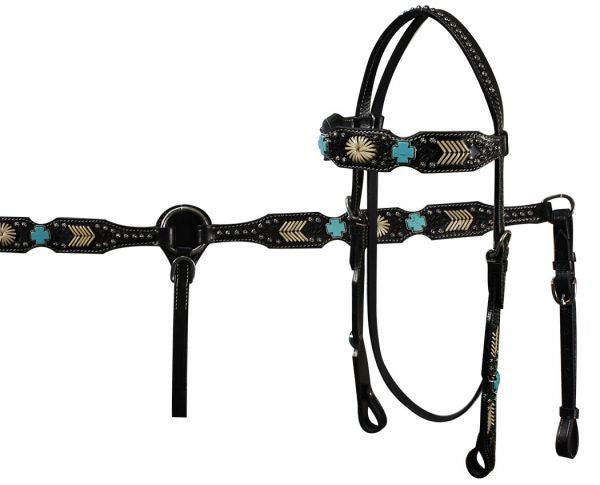 Turquoise Blue & Chocolate Brown Western Headstall and Breast