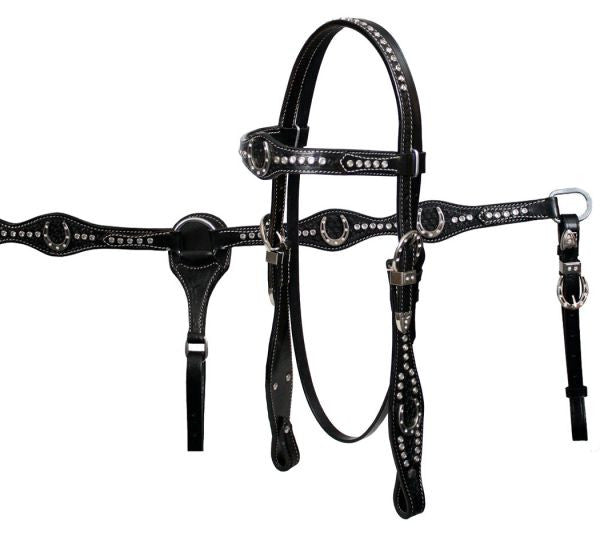 #14203: Showman Sunflower Tooled Leather Browband Headstall and Breastcollar Set