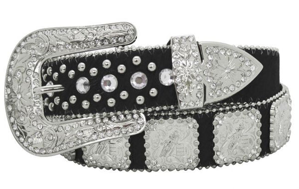 Hair-On Cowhide and Rhinestone Western Belt