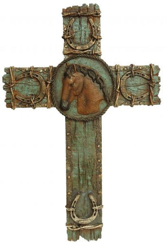 Montana West ® 17" x 11" Faux wood cross with horse head