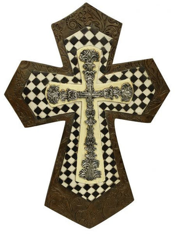 Montana West ® 14" x 9"  Black and white checkered layered cross.