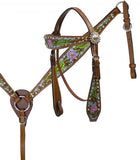 14", 15", 16" Double T  barrel style saddle set with metallic painted floral tooling.