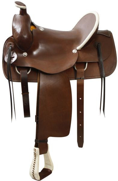 15", 16", 17", 18" Circle S Roping style saddle with a hard leather seat.