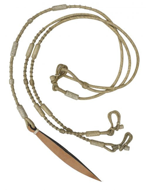 Showman ® natural rawhide braided romal reins with leather popper.
