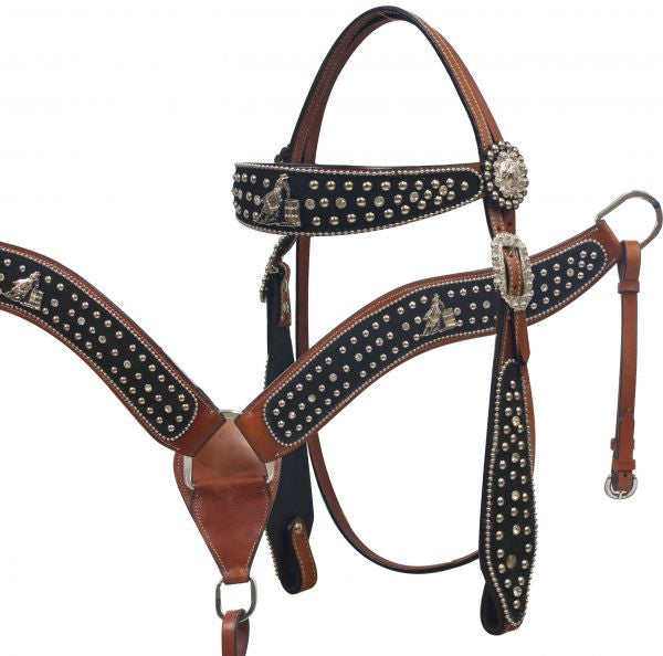 Showman ®  barrel racer concho headstall and breast collar set