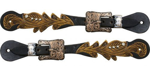 "Showman ® Adult size Cut out tooled spur straps with crystal rhinestones.  "