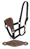 Showman ®  adjustable nose nylon bronc halter with hair on zebra print with a cut out floral tooling and crystal rhinestone conchos.