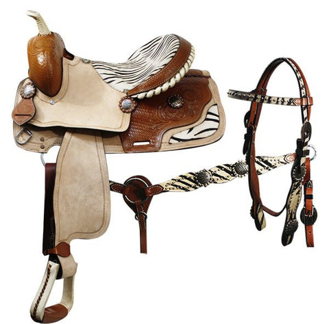 16" Double T barrel style saddle with matching headstall and breast collar.