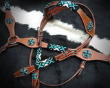 Showman® LIMITED EDITION  Teal and black beaded headstall and breast collar set.