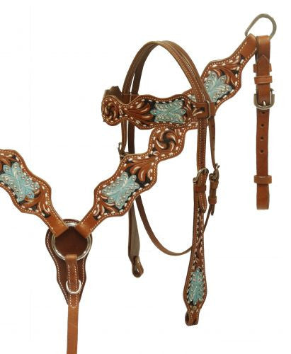 Showman ® Painted filigree tooled headstall and breast collar set.