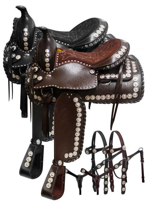 Double T 16", 17" parade saddle with matching headstall and breast collar.