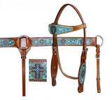 Showman ® Double Stitched Leather Headstall and Breast Collar Set with Alligator Print and Cross Conchos.