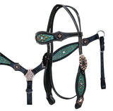 Showman ®  Headstall and Breast Collar Set with Teal Alligator Print Inlay.