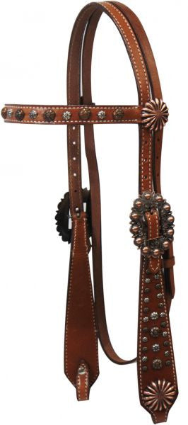 Showman ® Vintage Style Headstall with Copper Conchos.
