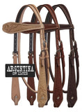 Showman ® Argentina Cow Leather Headstall with Basketweave and Floral Tooling.