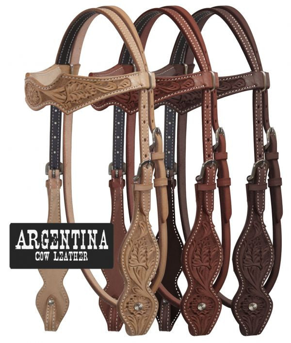 Showman ® Argentina Cow Leather Headstall with Floral Tooling.