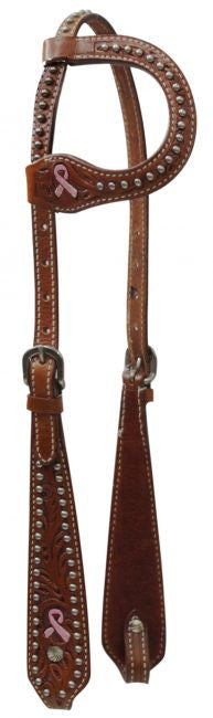 Showman ® One Ear Headstall with Painted Pink Ribbon.