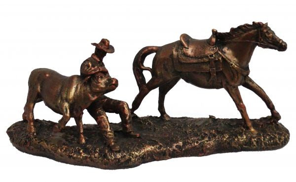 Montana West ® 8" X 4" Bronze colored steer wrestling statue.