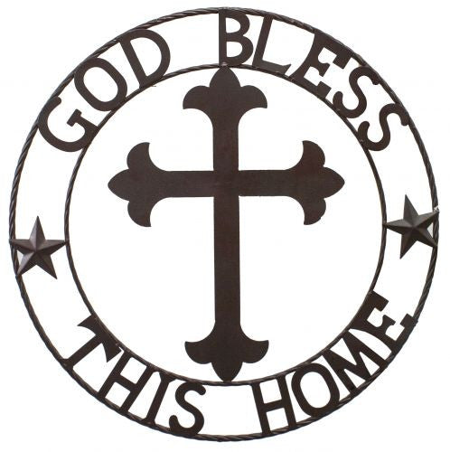 24" " God Bless This Home" metal sign with celtic cross center.