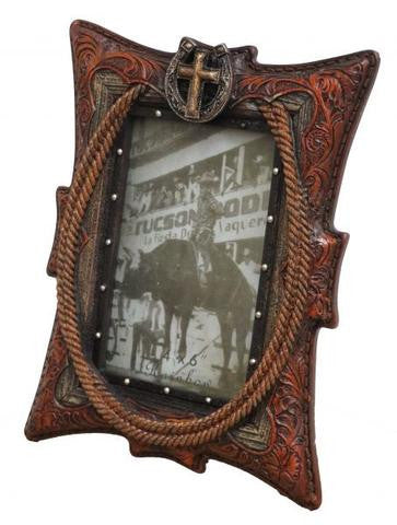 9.5" x 7.5" faux tooled leather photo frame.