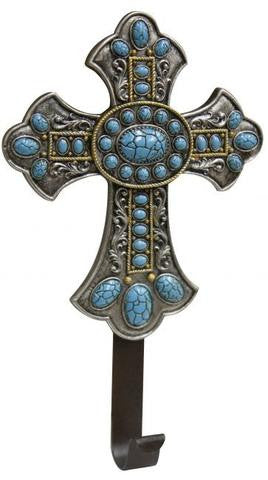Turquoise stone cross with hook.