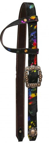 Showman ® metallic splash hair on cowhide belt style headstall with copper hardware.