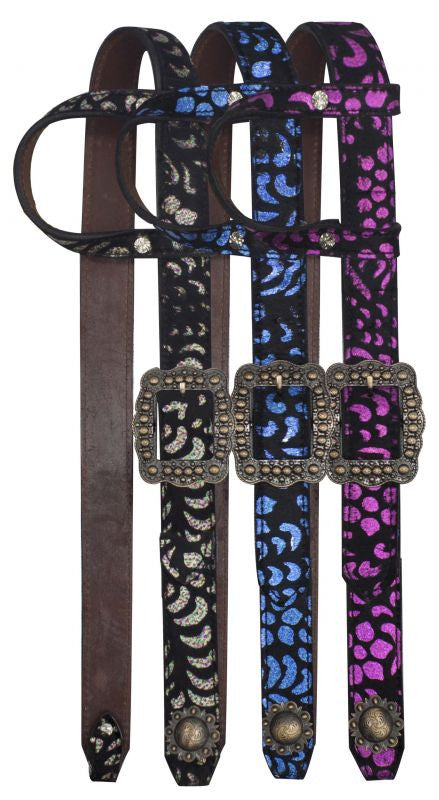 Showman ® One Ear Belt Style Leather Headstall with metallic paisley print.