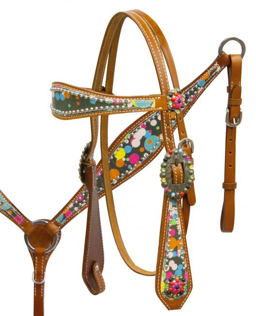 Showman ® Headstall and breast collar set with polka dot overlay.