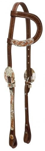 Showman ® One ear headstall with silver engraved buckles and cheeks accented with engraved copper.