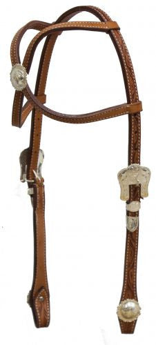 Showman ® Argentina cow leather criss-crown headstall with engraved silver buckles.