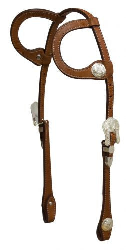Showman ® Argentina cow leather double ear headstall with engraved silver conchos and buckles.
