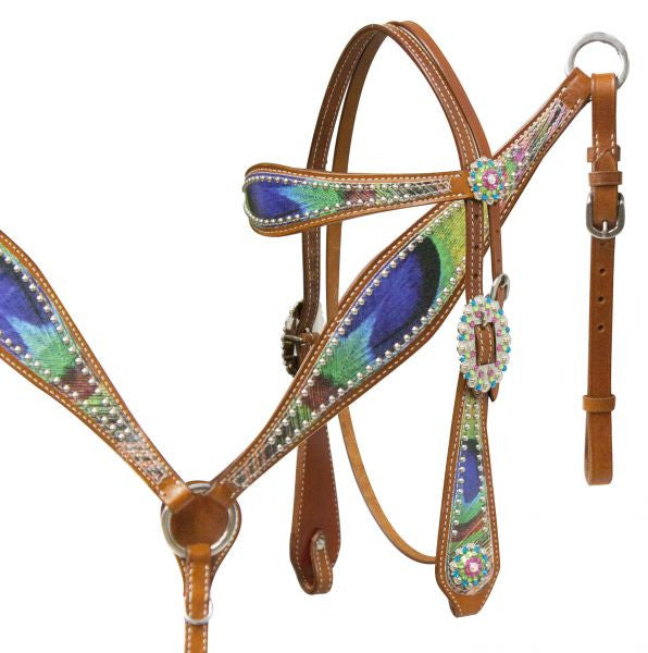 Showman ® Peacock feather headstall and breast collar set.