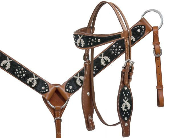 Showman  ® Crossed guns headstall and breast collar set.
