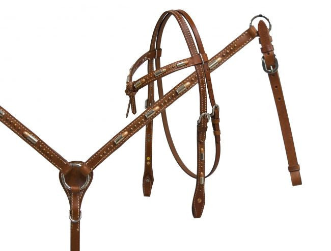 Showman ® Futurity knot headstall and breast collar set with bullet accents.