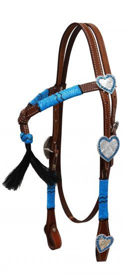 Showman ® leather futurity knot headstall with rawhide braiding.