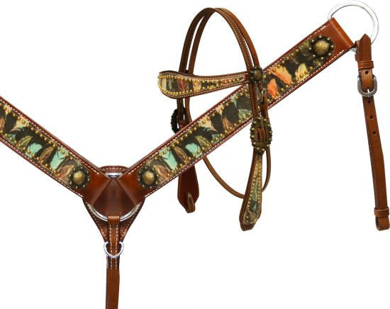 Showman ® Feather print headstall and breast collar.