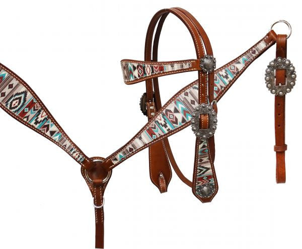 Showman ® Multi Color Navajo diamond print headstall and breast collar set.