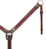 Showman ® Belt Style Leather Alligator Print Breast Collar with Barrel Racer Conchos.
