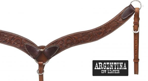 Showman ® 2 1/4" Argentina cow leather contoured breast collar with floral tooling.