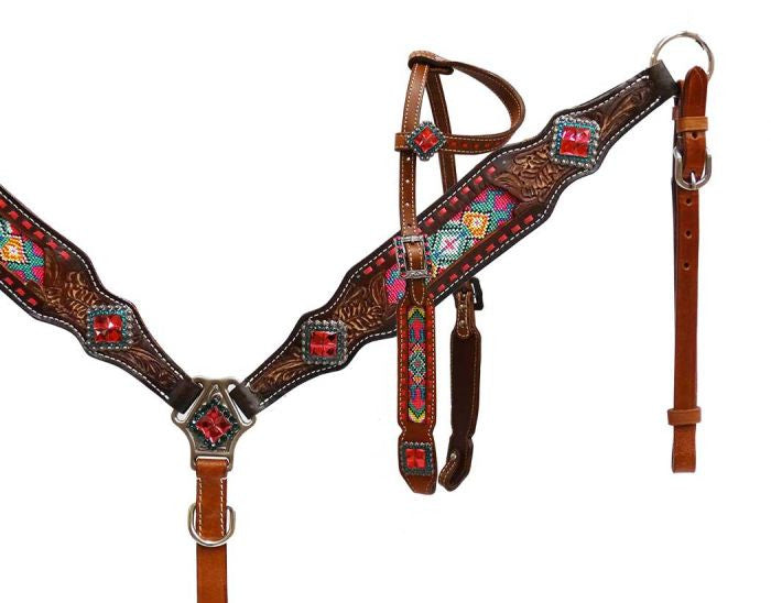 Showman® Headstall and breast collar with beaded inlay.