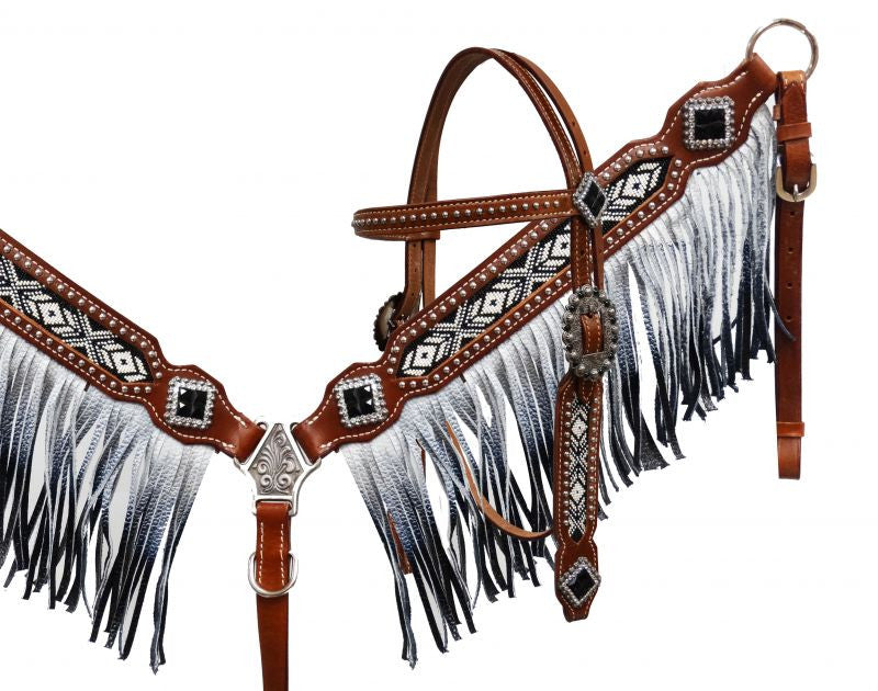 Showman ® Brown & White Checker Print One Ear Headstall and Breas 