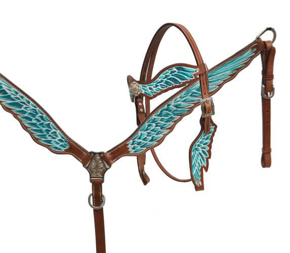 Showman ® Teal and white painted headstall and breast collar set.