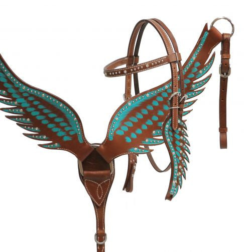 Showman ® Teal angel wing headstall and breast collar set.